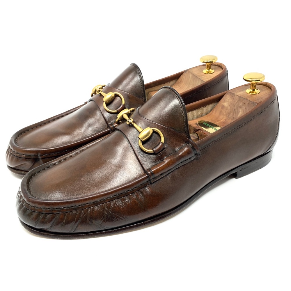 GUCCI 1953 Smoke Brown Leather Gold Bit Loafers - Picture 3 of 8